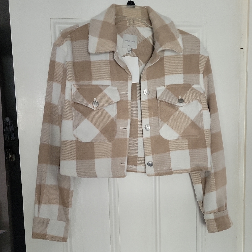 Love Tree Tan and White Utility Jacket Timeless Design